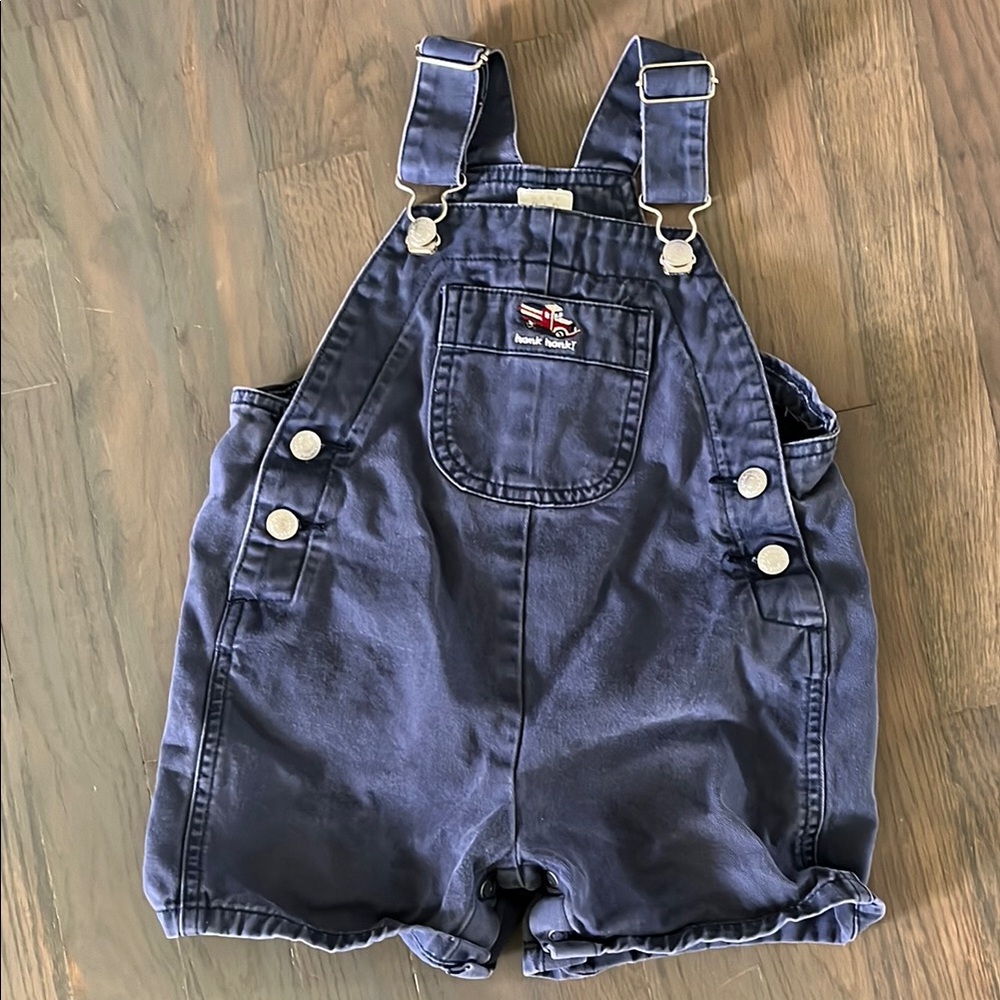 Vintage baby GAP denim coveralls with embroidered truck overalls romper blue